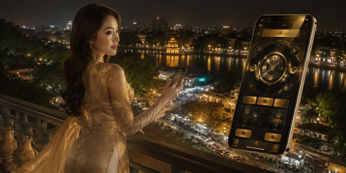 Người dùng tại Hà Nội mặc áo dài sử dụng nền tảng casino trên điện thoại