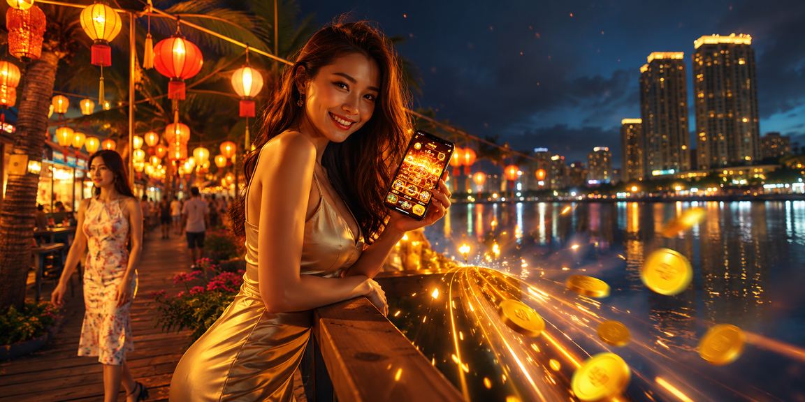 Người chơi casino di động tại chợ đêm Phú Quốc trên điện thoại thông minh